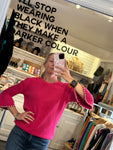Fluted sleeve trim sweater