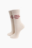 Combed cotton glitter slogan socks
