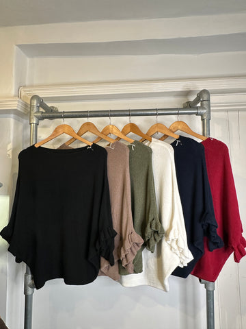 3/4 fluted sleeve batwing knit