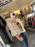 Fluted sleeve trim sweater