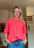 Premium knit floral button detail