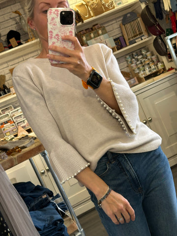 Fluted sleeve trim sweater