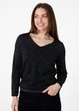 Lurex fitted v neck jumper